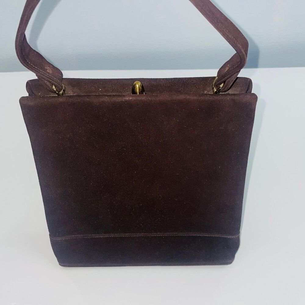 Vintage 60s Mod Brown Velour Purse Handbag Kiss Lock Coin Purse